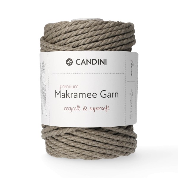 Premium Makramee Garn, 6mm, gekordelt - steingrau