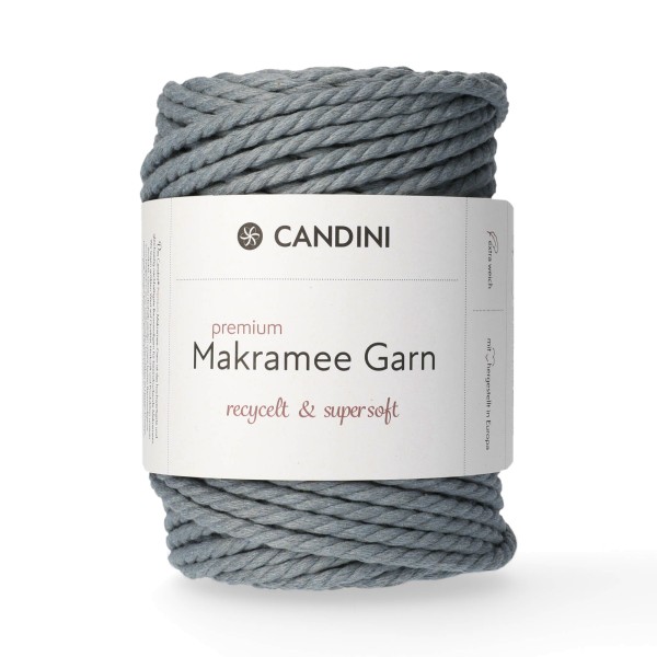 Premium Makramee Garn, 6mm, gekordelt - graublau