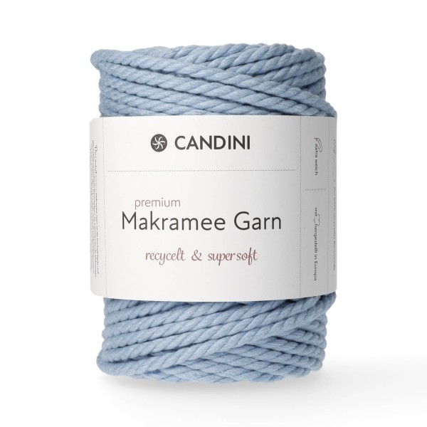 Premium Makramee Garn, 6mm, gekordelt - hellblau