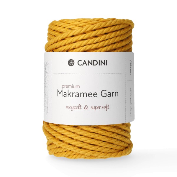 Premium Makramee Garn, 6mm, gekordelt - senfgelb