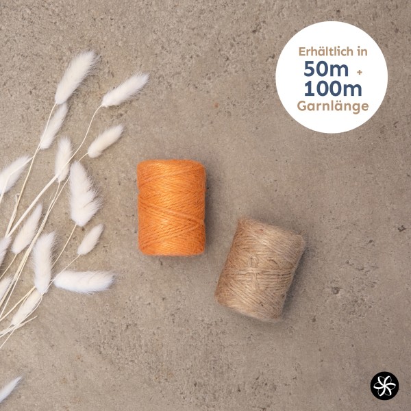 Jutegarn - orange, 2-3mm, zum häkeln oder für Makramee