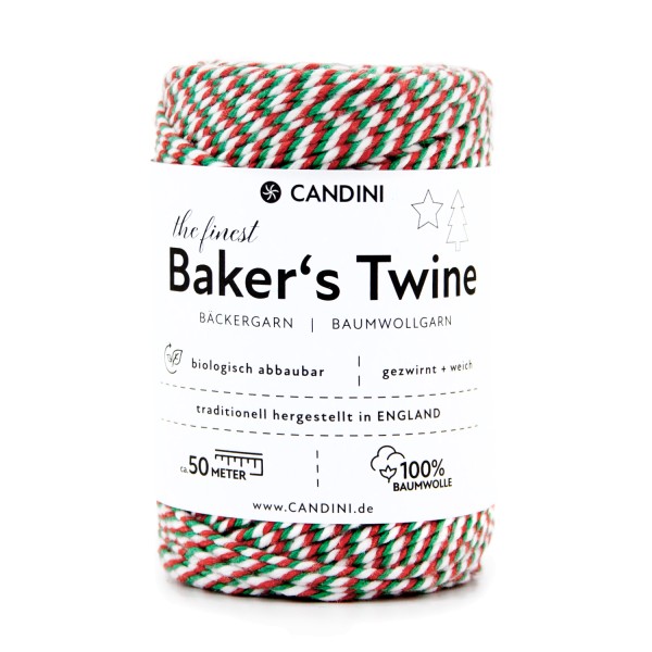 Bäckergarn - rot weiß grün (Weihnachten), dreifarbig, aus 100% Baumwolle