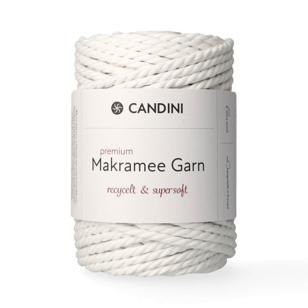 Premium Makramee Garn, 6mm, gekordelt - weiß
